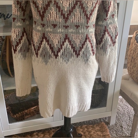 Merona Chunky Knit Sweater Fairisle Pink Grey Oversized cut size S - Picture 5 of 7